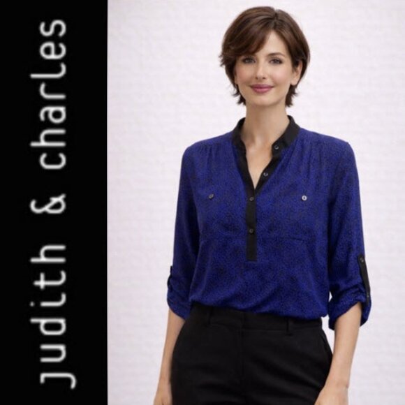 Judith & Charles Tops - Judith And Charles Silk Black-Trimmed Blue Women's Blouse Size 2